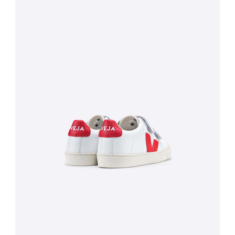 Kids' Veja ESPLAR LEATHER Sneakers White/Red | SG 811ILH